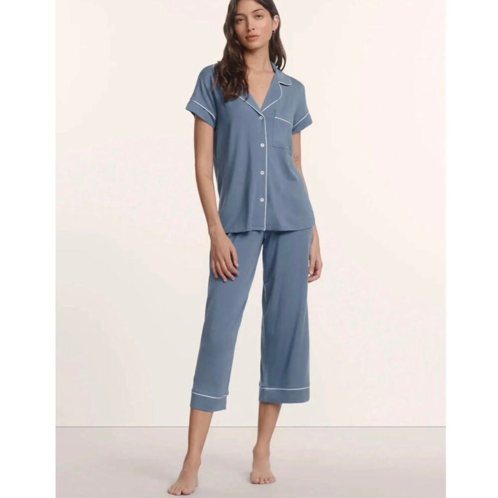NWOT Eberjey Gisele TENCEL™ Modal Short Sleeve Cropped PJ Set in Slate Blue SZ L